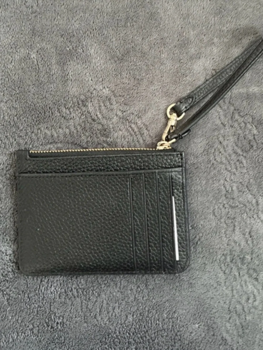 Kate Spade Black Pebbled Leather Wristlet Card Holder with Gold Logo
